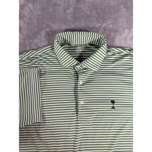 Turtleson Shirt Mens Large Green White Striped Tour Performance‎ Polo Logo